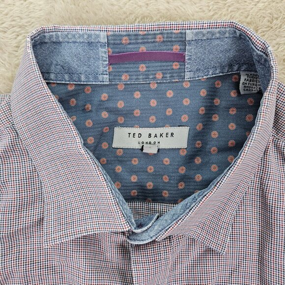 Ted Baker London Button-Down Shirt Multicolor Plaid Long Sleeve Men's Size 5 - Picture 9 of 10